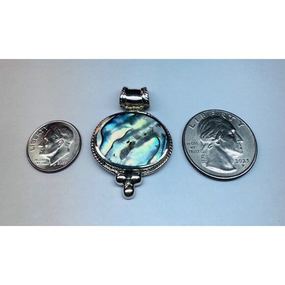 Vintage 925 Sterling Silver Abalone Shell Oval Pendant Estate Jewelry - Picture 5 of 9